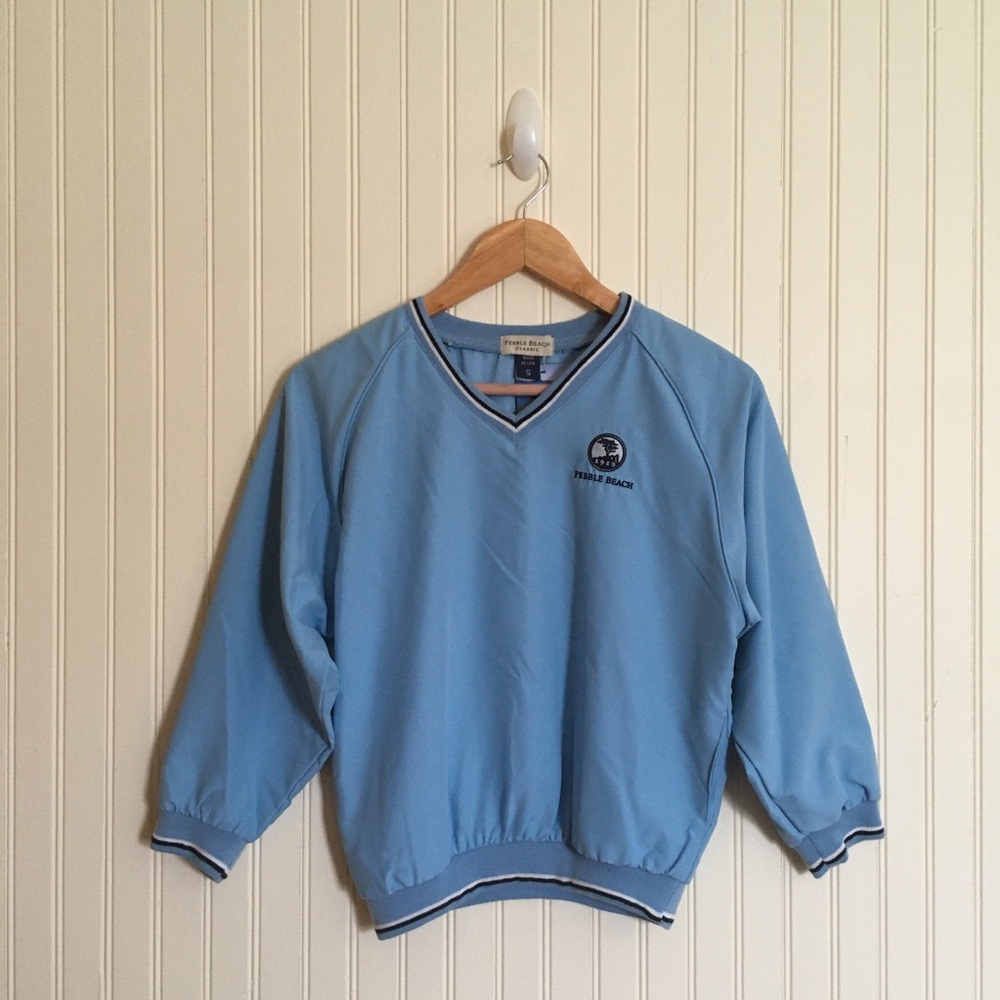 Pebble Beach Classic golf windshirt powder blue long sleeve size small NWI